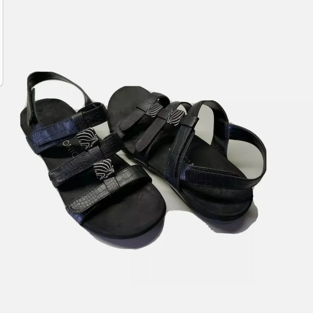 Vionic Sandals Size 10 Women's Amber Adjustable Orthaheel Black Comfort Shoes - Picture 1 of 9